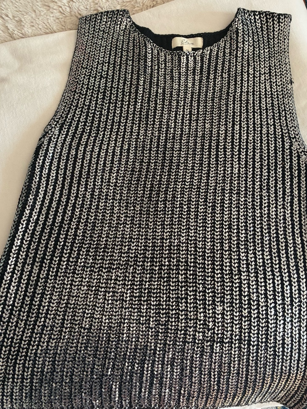 Elan Black and White Marled Crew Neck Sweater Vest